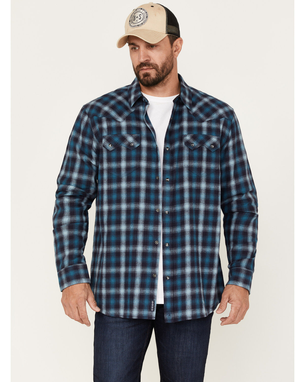 Men's Moonshine Spirit Ombre Plaid Print Long Sleeve Snap Western Flan