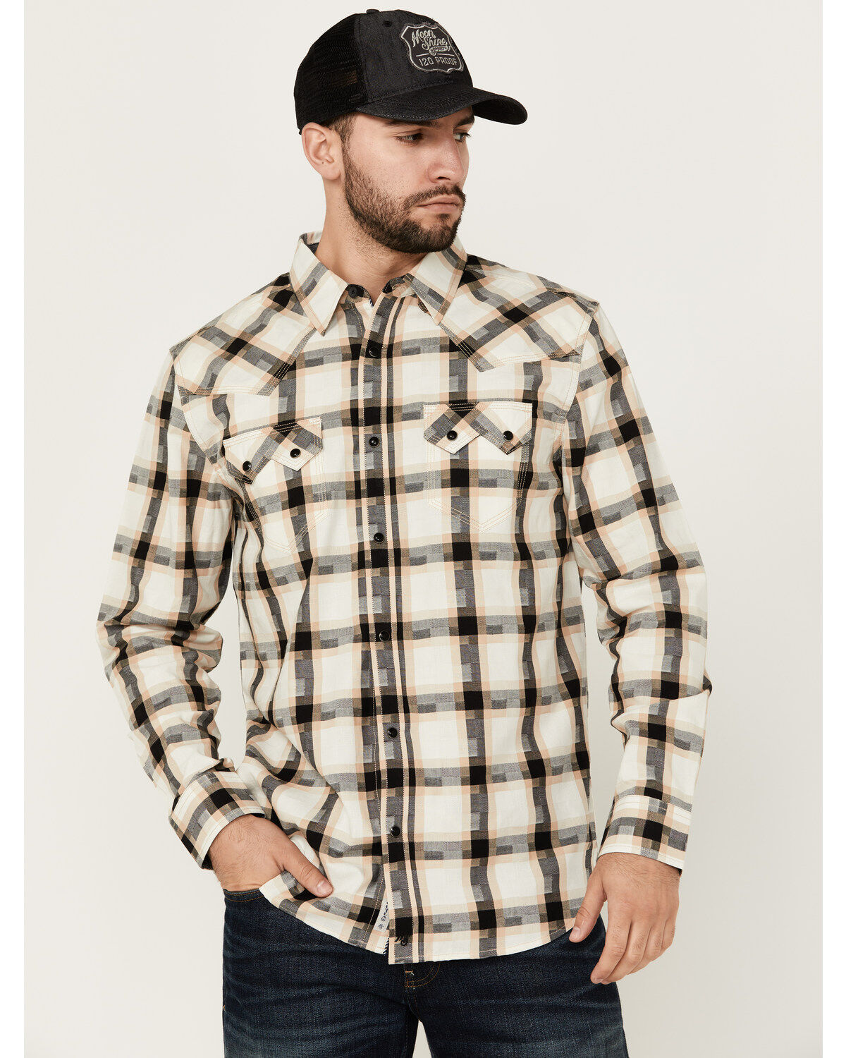 Men's Moonshine Spirit Crescendo Plaid Print Long Sleeve Snap Western