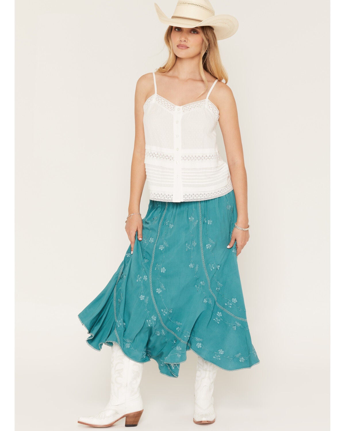 Women's Wild Moss Embroidered Panel Midi Skirt