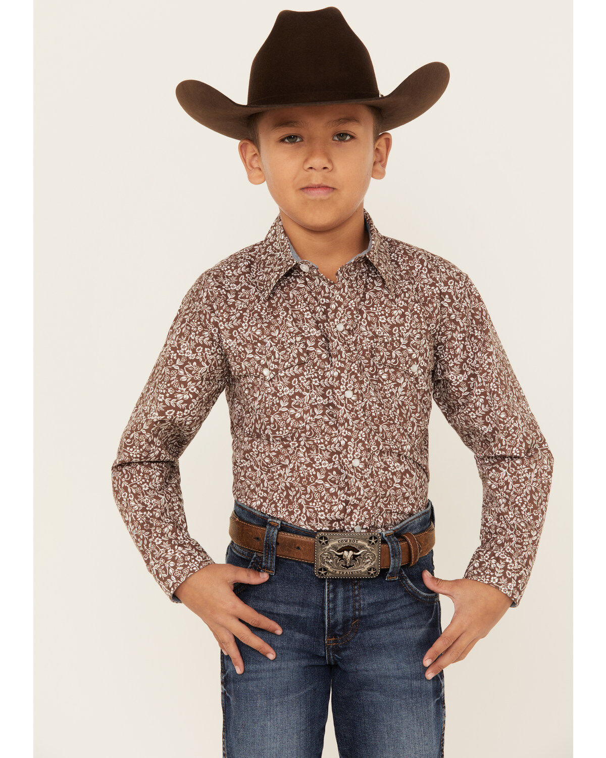 Boys' Roper Floral Print Long Sleeve Western Peal Snap Shirt