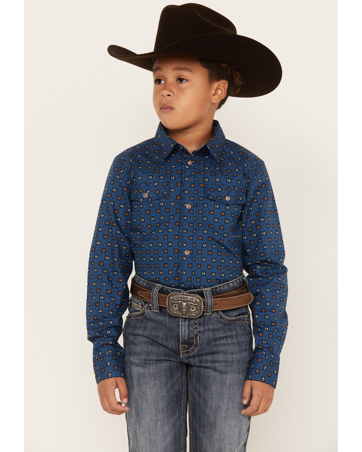 Boys' Cody James Prime Time Geo Print Long Sleeve Western Snap Shirt