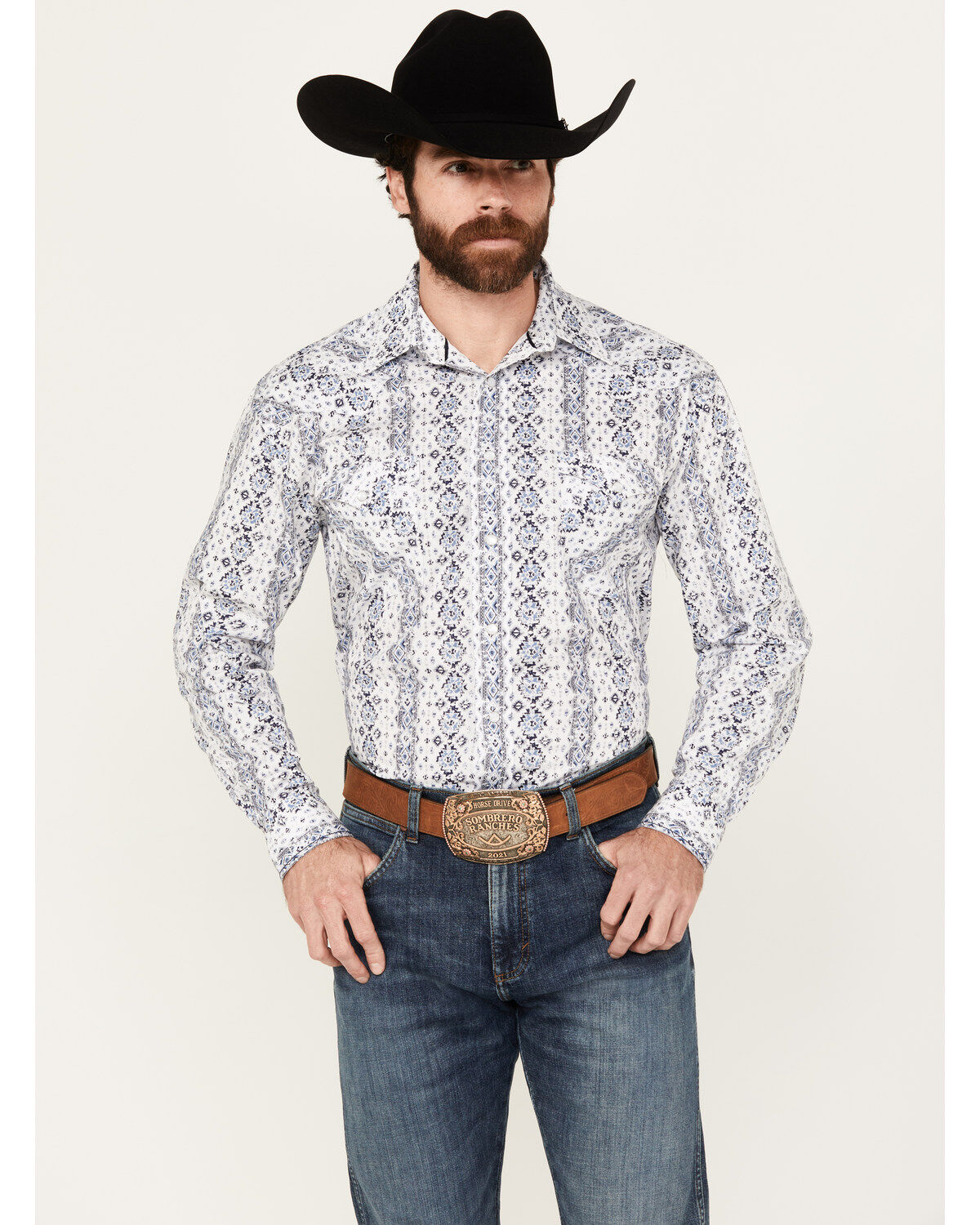 Men's Panhandle Rough Stock by Southwestern Print Long Sleeve Pearl Sn