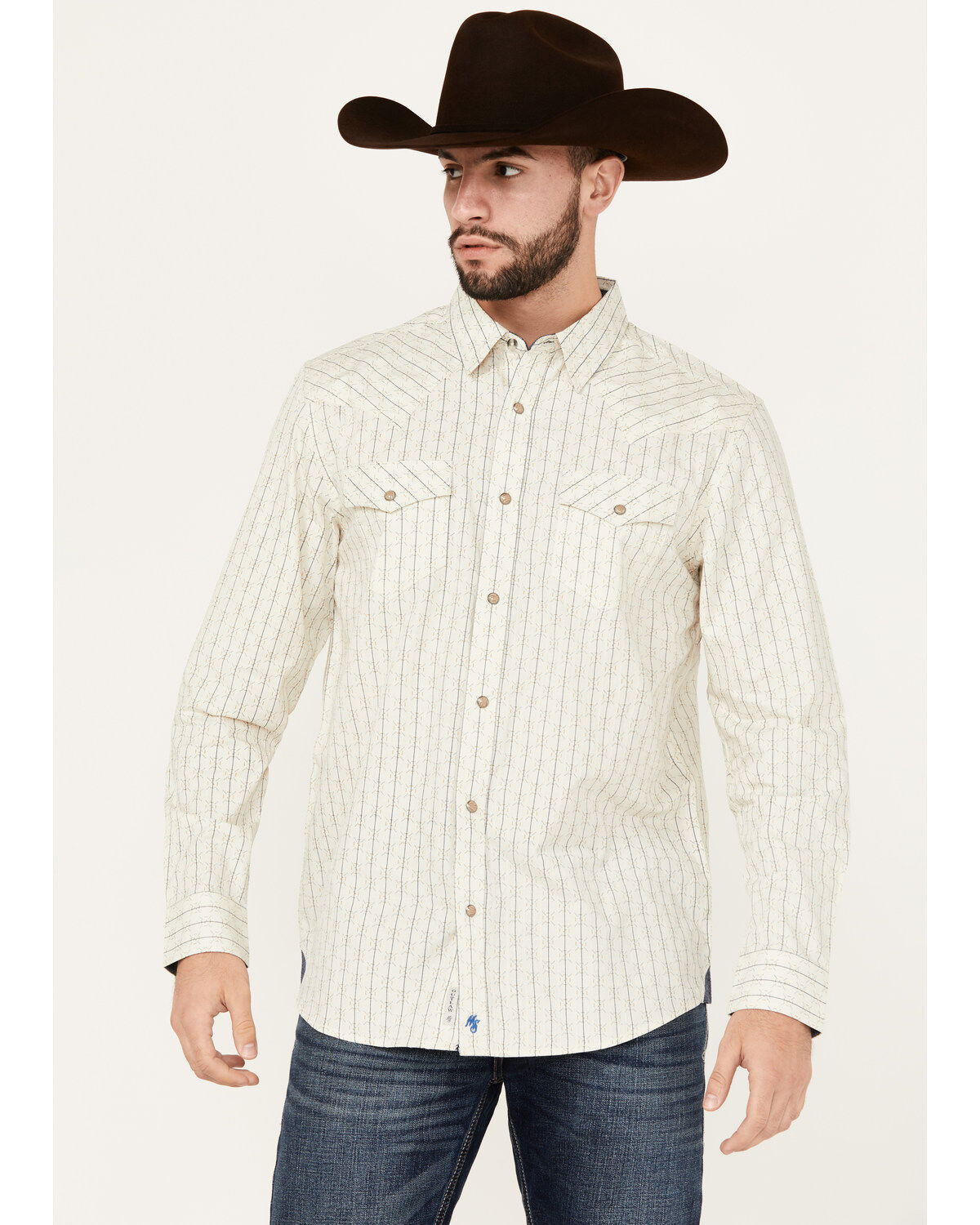 Men's Moonshine Spirit Uptown Geo Dobby Striped Print Long Sleeve Snap