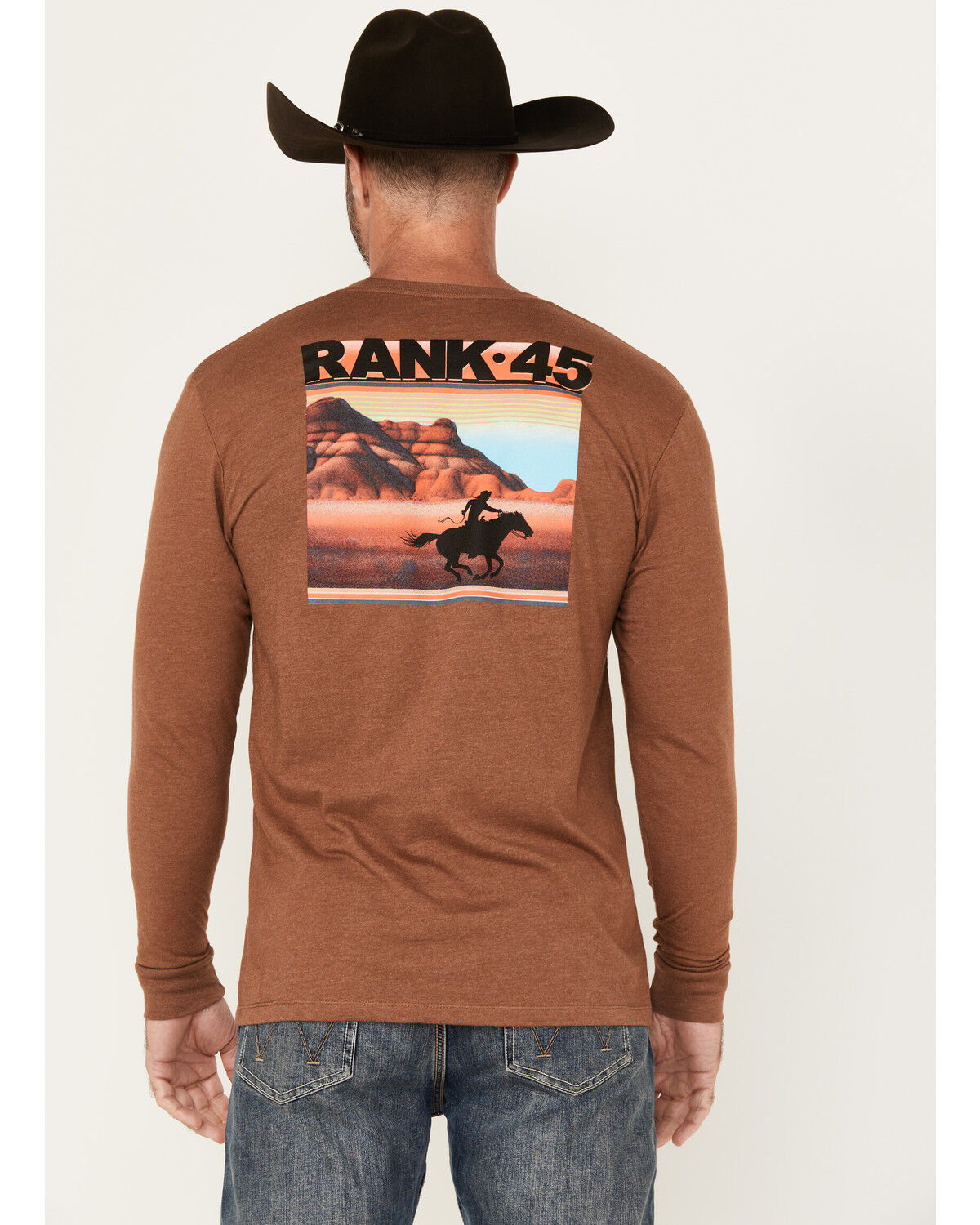 Men's RANK 45 Sunset Scenic Cowboy Long Sleeve Graphic T-Shirt