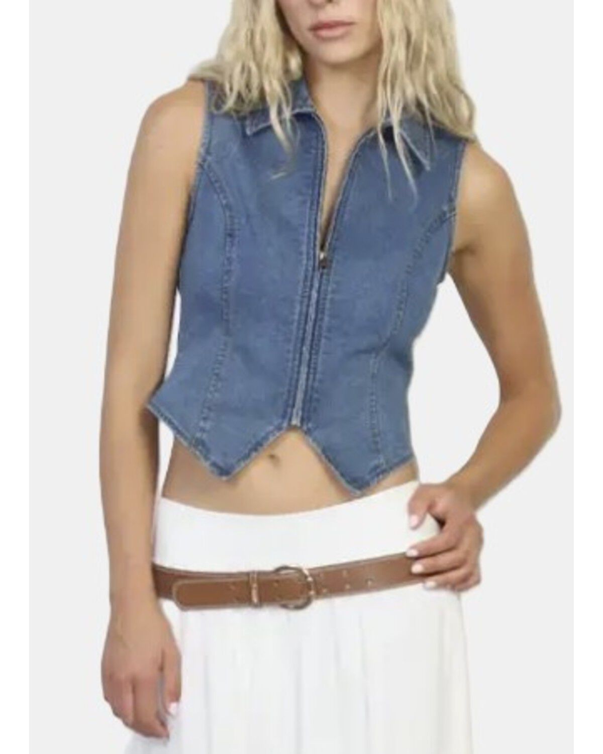 Women's Ashley Zip Front Fitted Denim Vest