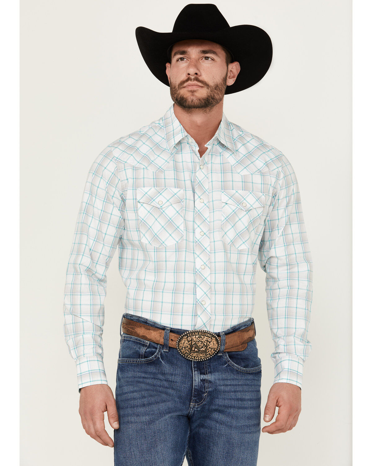 Men's Wrangler 20X Advanced Comfort Plaid Print Long Sleeve Snap Stret
