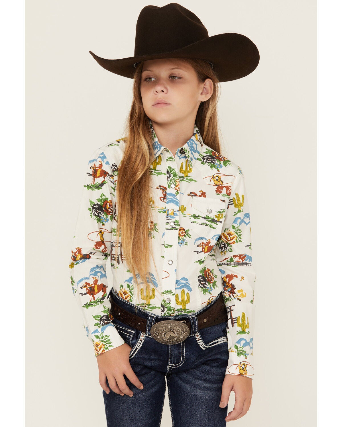 Girls' Cruel Girl Printed Long Sleeve Rhinestone Snap Western Shirt