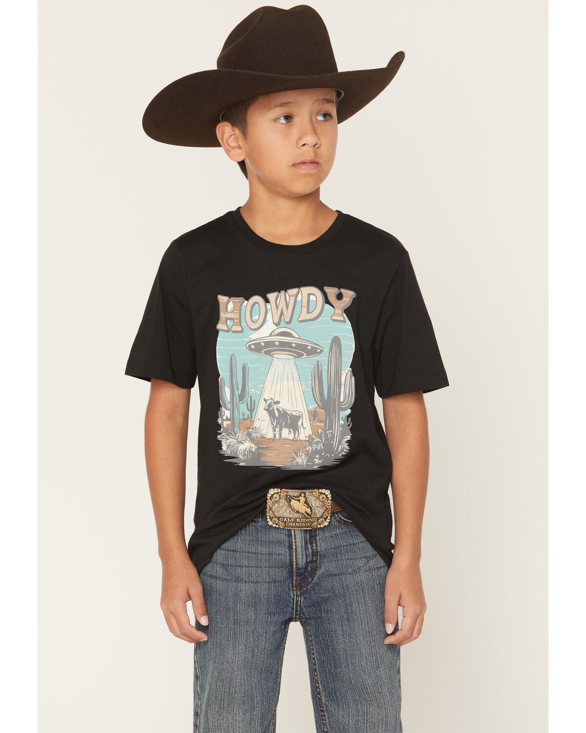 Boys' Sable Sky Howdy Space Cow Short Sleeve Graphic T-Shirt