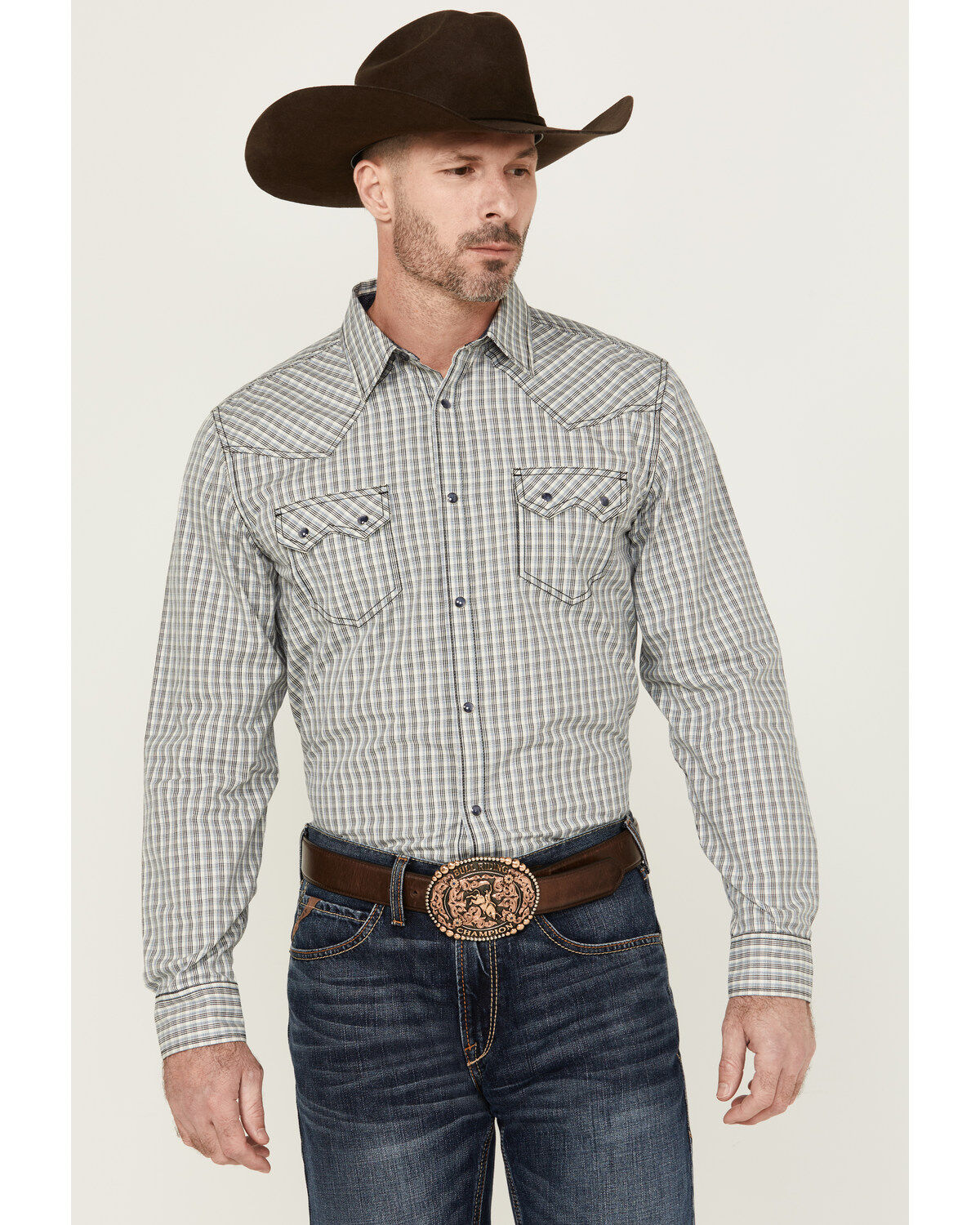 Men's Cody James Seeker Plaid Print Long Sleeve Snap Western Shirt