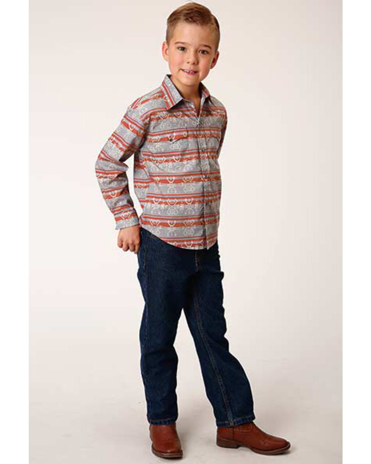 Boys' Roper Southwestern Print Long Sleeve Western Shirt