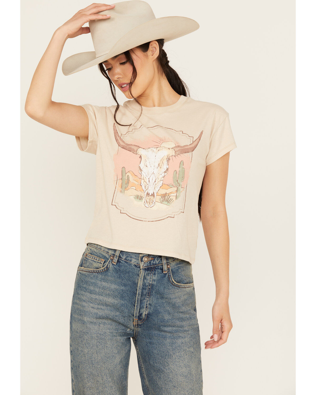 Women's White Crow Desert Steer Head Graphic Tee