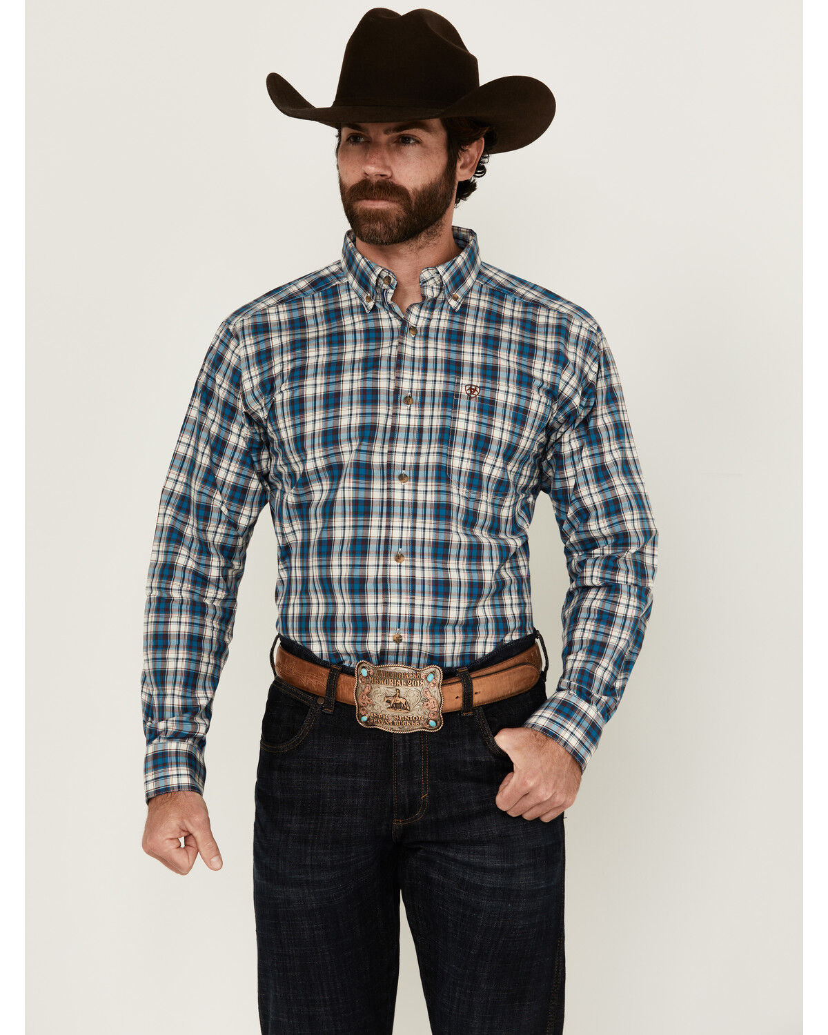 Men's Ariat Parrin Plaid Print Long Sleeve Button-Down Western Shirt