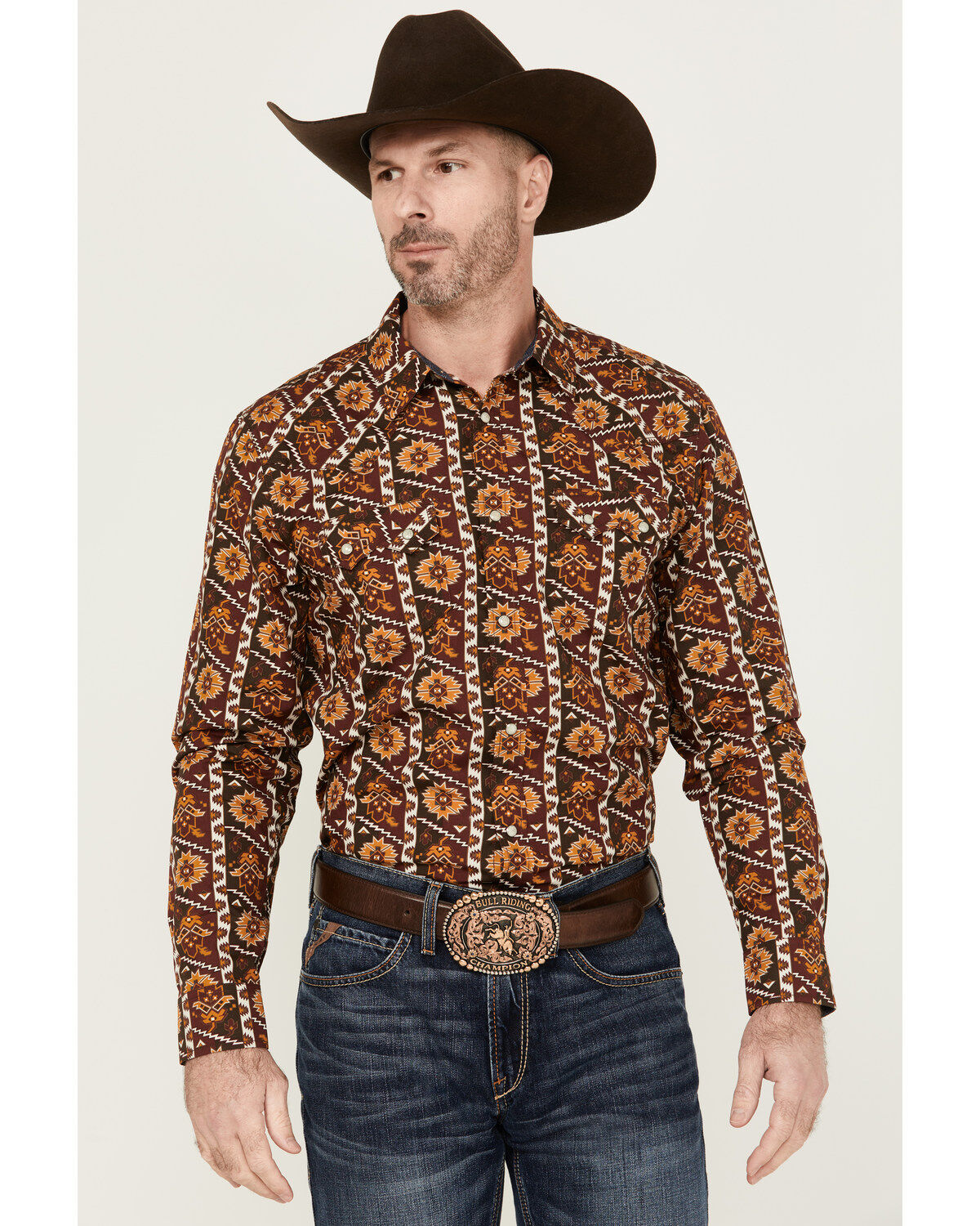 Men's Cody James Row Boat Southwestern Print Long Sleeve Snap Western