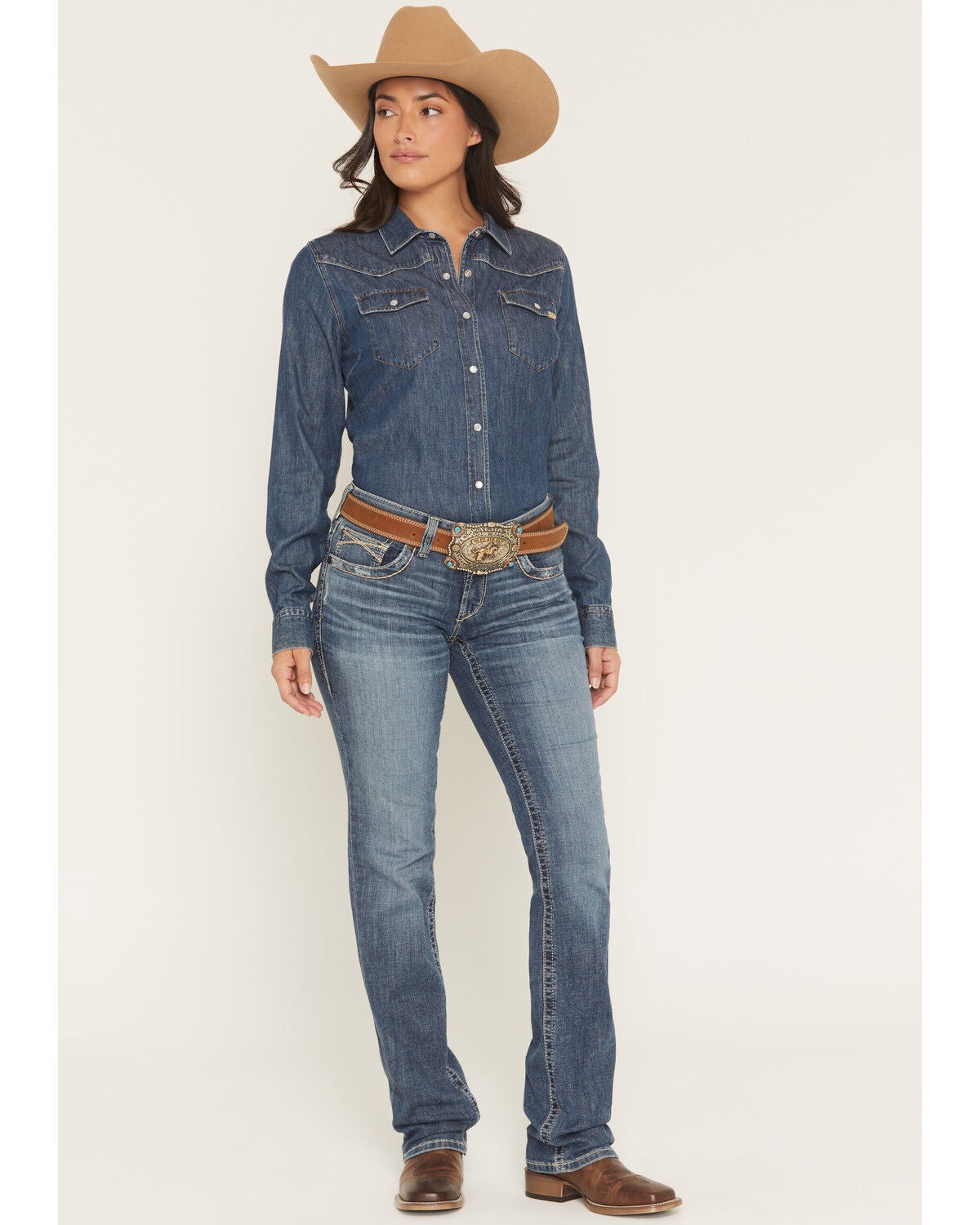 Women's Ariat Estelle Medium Wash Mid Rise Straight Stretch Denim Jean