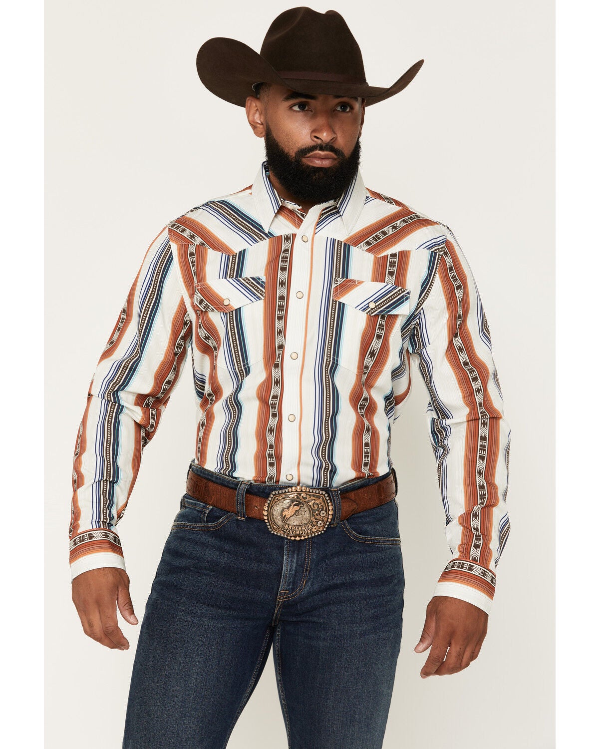 Men's RANK 45 Rodeo Tech 2.0 Rider Striped Print Long Sleeve Snap Str