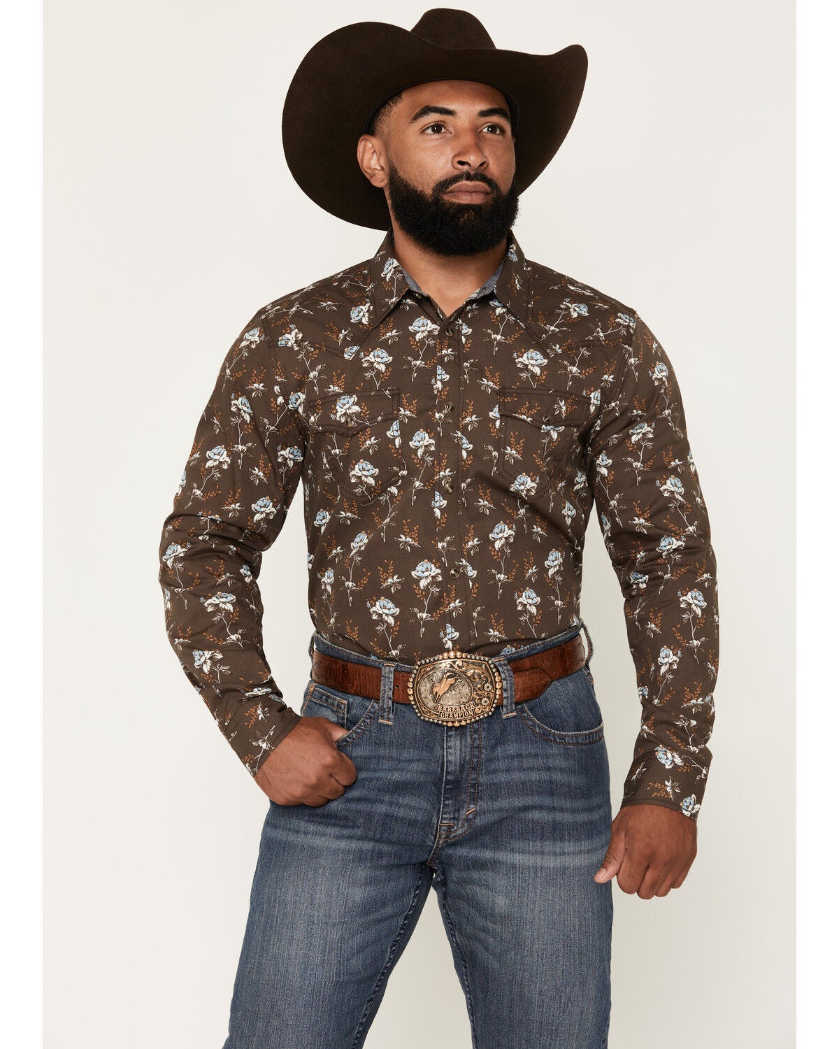 Men's Cody James Night Cap Floral Print Long Sleeve Snap Western Shirt