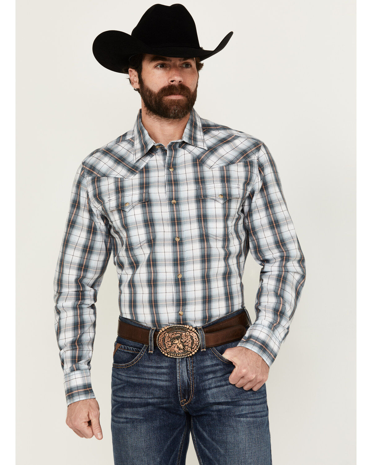 Men's Wrangler Retro Premium Plaid Print Long Sleeve Snap Western Shir