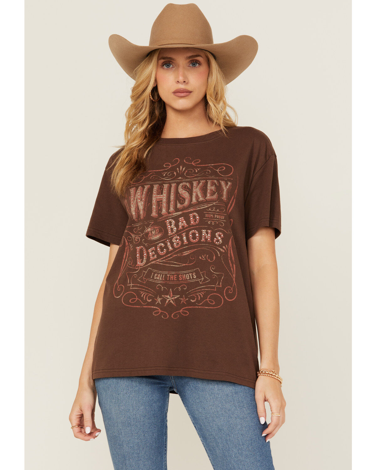 Women's Shyanne Whiskey Rhinestone Boyfriend Fit Short Sleeve Graphic