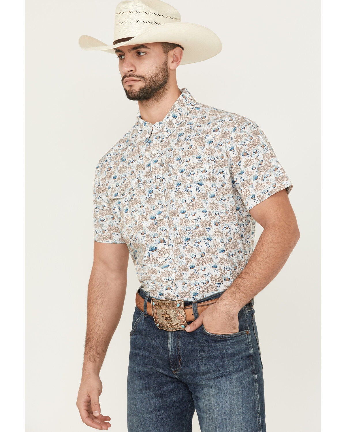 Men's Panhandle Cactus Print Short Sleeve Snap Western Shirt