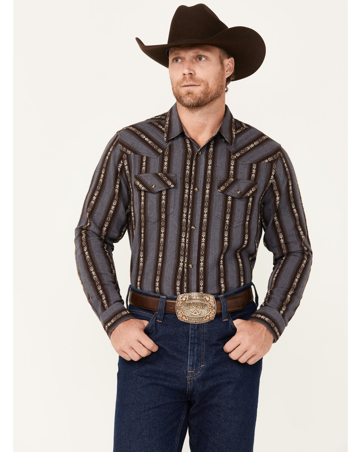 Men's Cody James Deluxe Striped Print Long Sleeve Snap Flannel Shirt