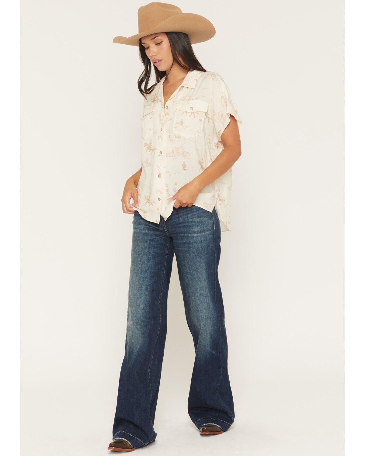 Ariat Penelope Women’s Ultra High Rise Wide Leg Jeans in Dark Wash – Stretch Denim Western Jeans, Size 27 Regular