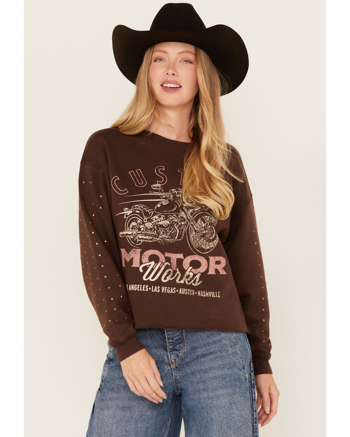 Women's Cleo + Wolf Embellished Sleeve Pullover Sweatshirt