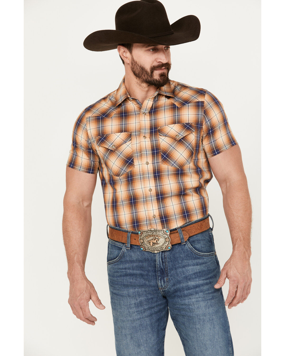 Men's Pendleton Frontier Plaid Print Short Sleeve Western Snap Shirt