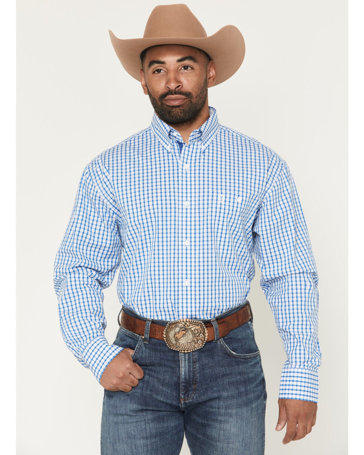 Men's Wrangler George Strait by Plaid Print Long Sleeve Button-Down St