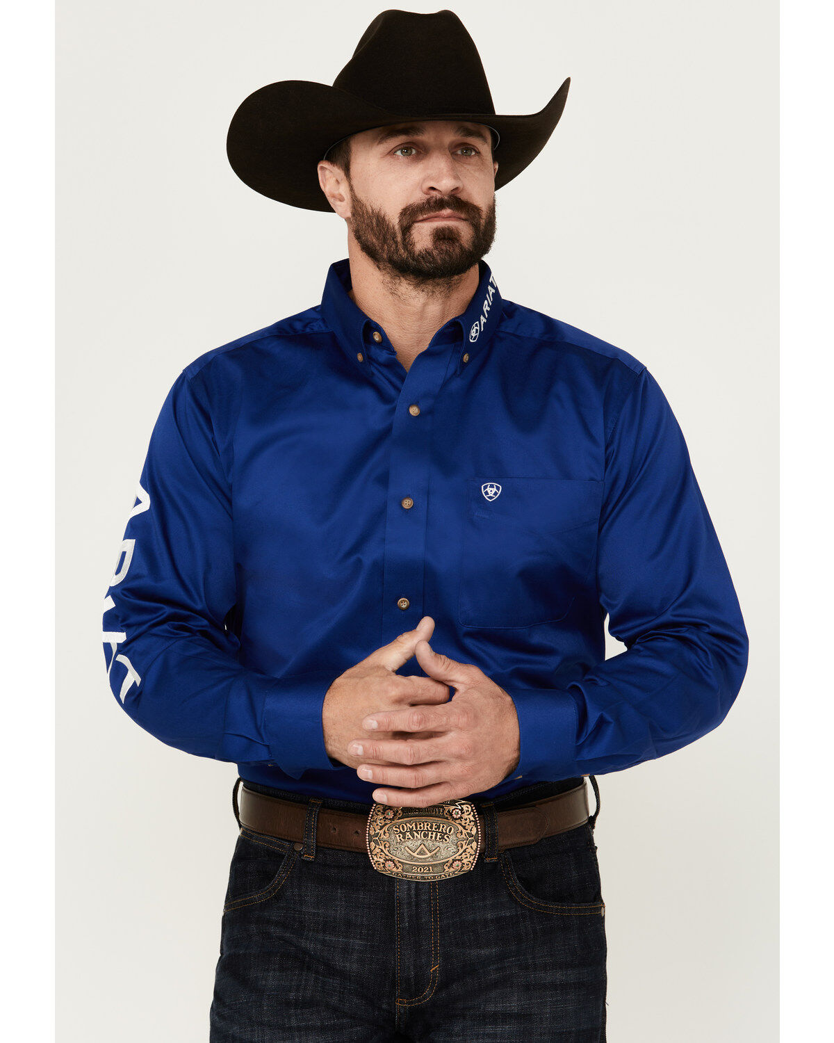 Men's Ariat Team Logo Twill Fitted Long Sleeve Button-Down Western Shi