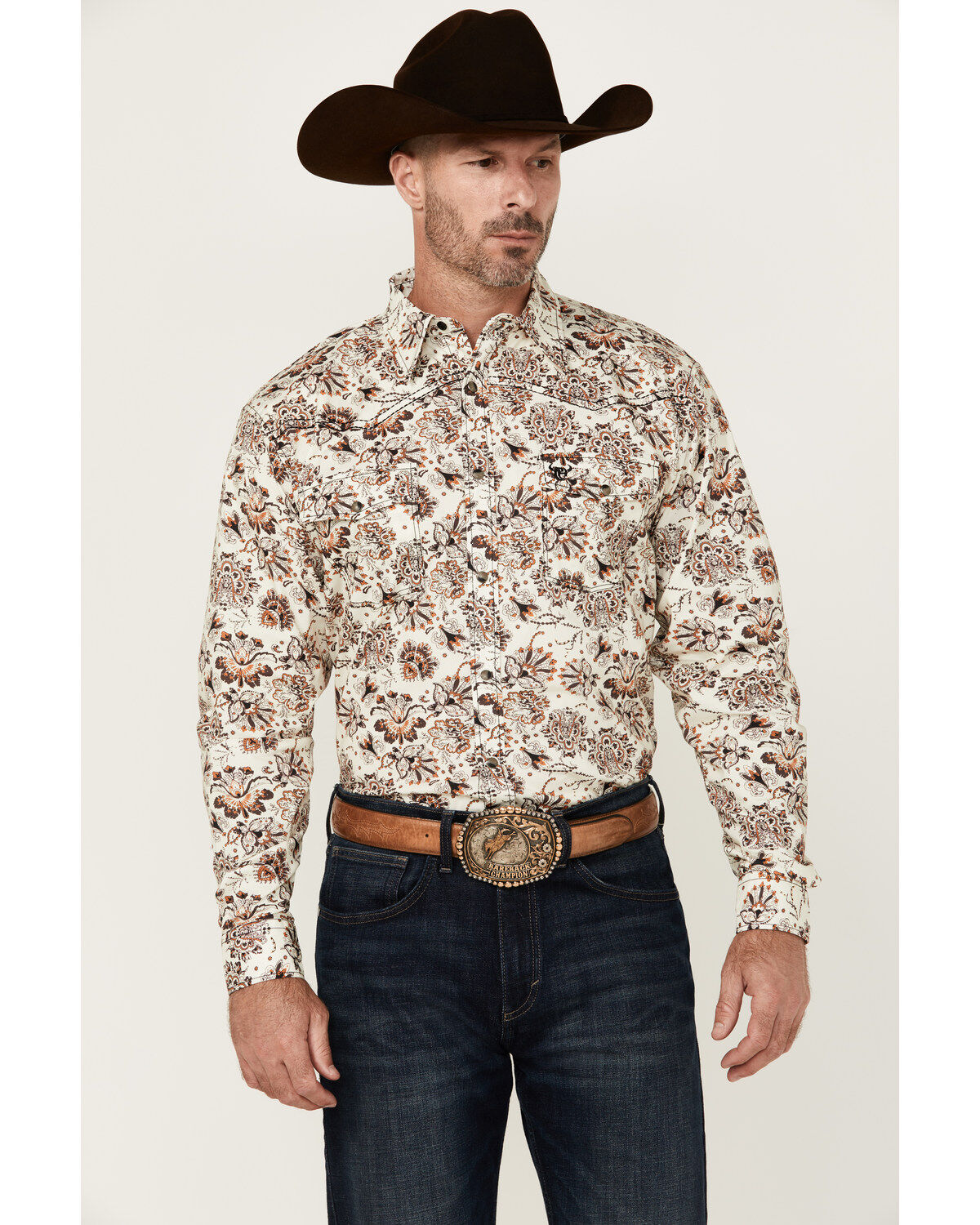 Men's Cowboy Hardware Peacock Paisley Print Long Sleeve Snap Western S