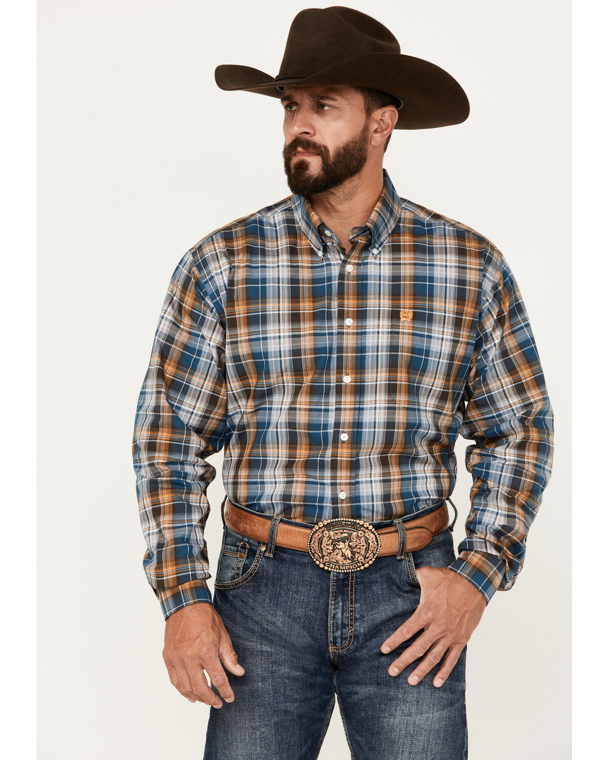 Men's Cinch Plaid Print Long Sleeve Button-Down Western Shirt