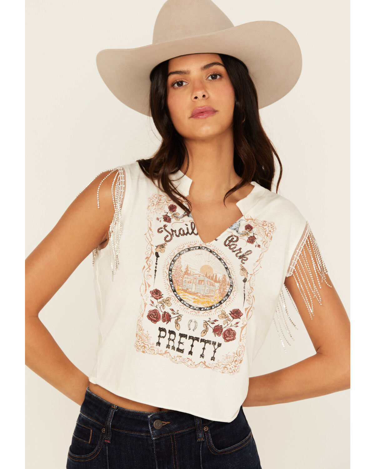 Women's Idyllwind Trailer Park Pretty Rhinestone Fringe Sleeveless Shi