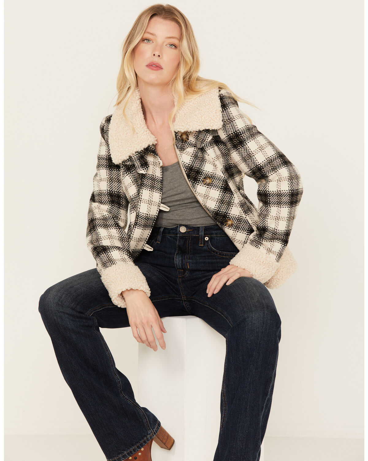 Women's Powder River Outfitters Plaid Print Berber Wool Jacket