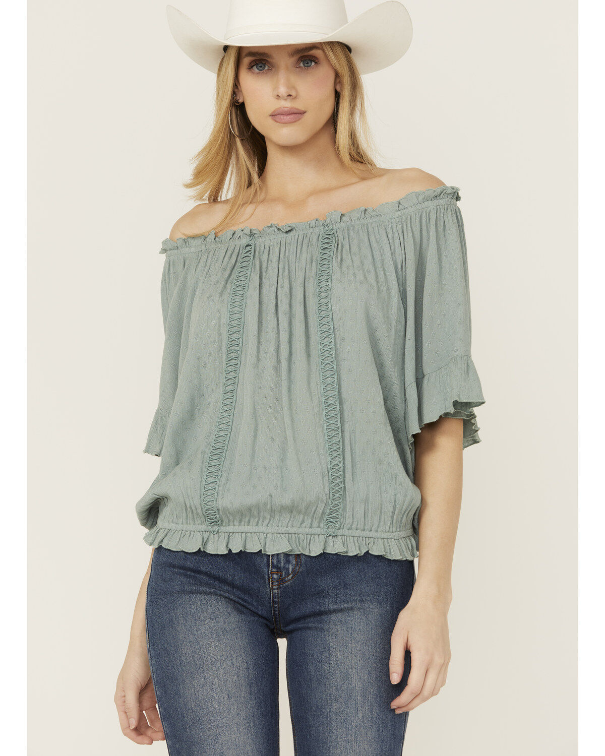 Women's Band Of The Free Solid Short Sleeve Off The Shoulder Blouse