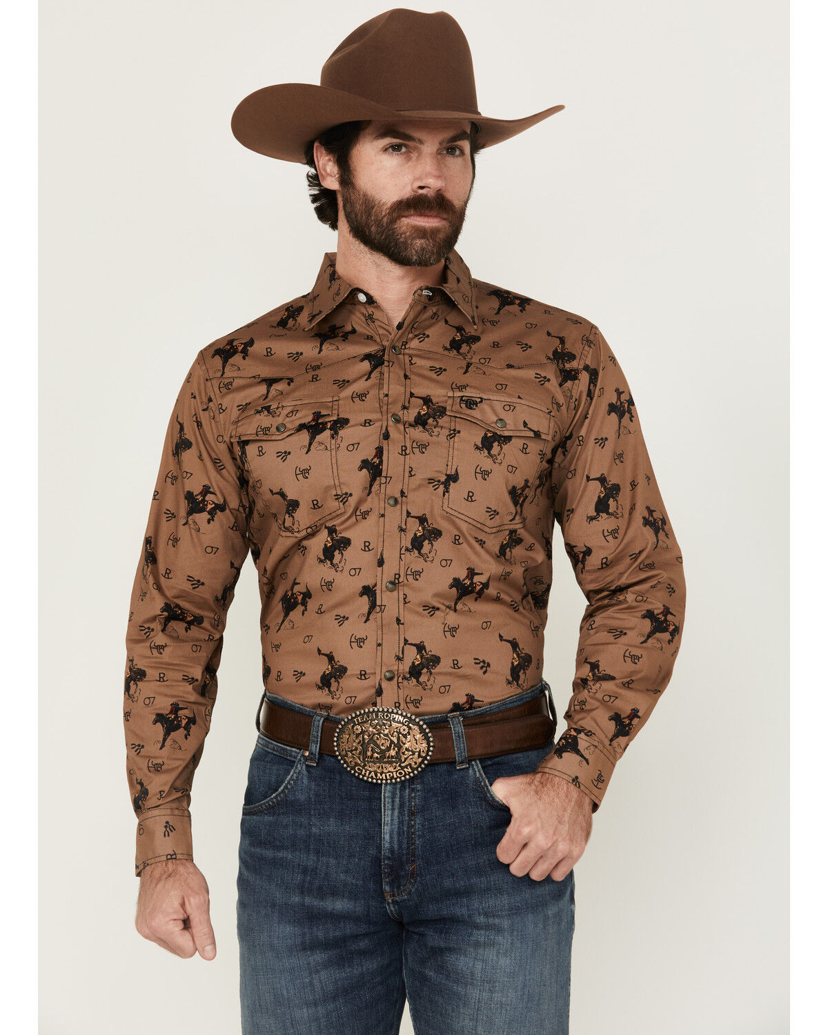 Men's Cowboy Hardware Bronc Conversation Print Long Sleeve Snap Wester