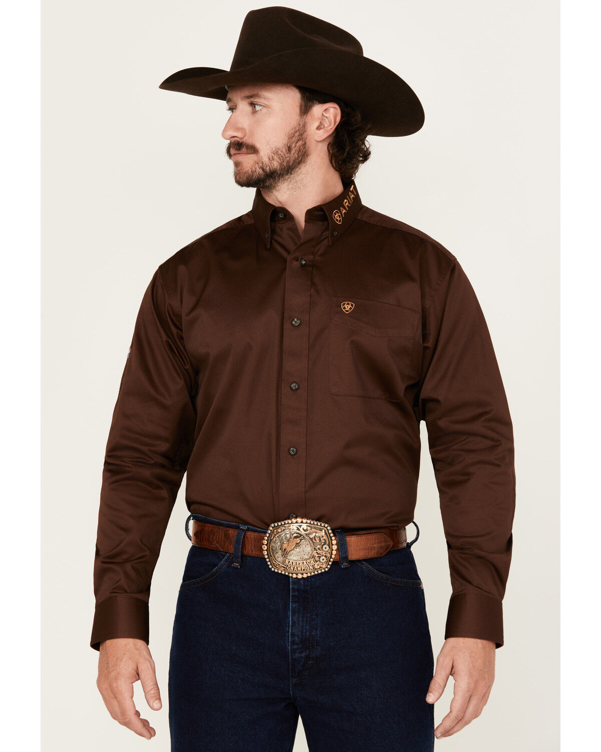Men's Ariat Team Logo Solid Long Sleeve Button-Down Western Shirt