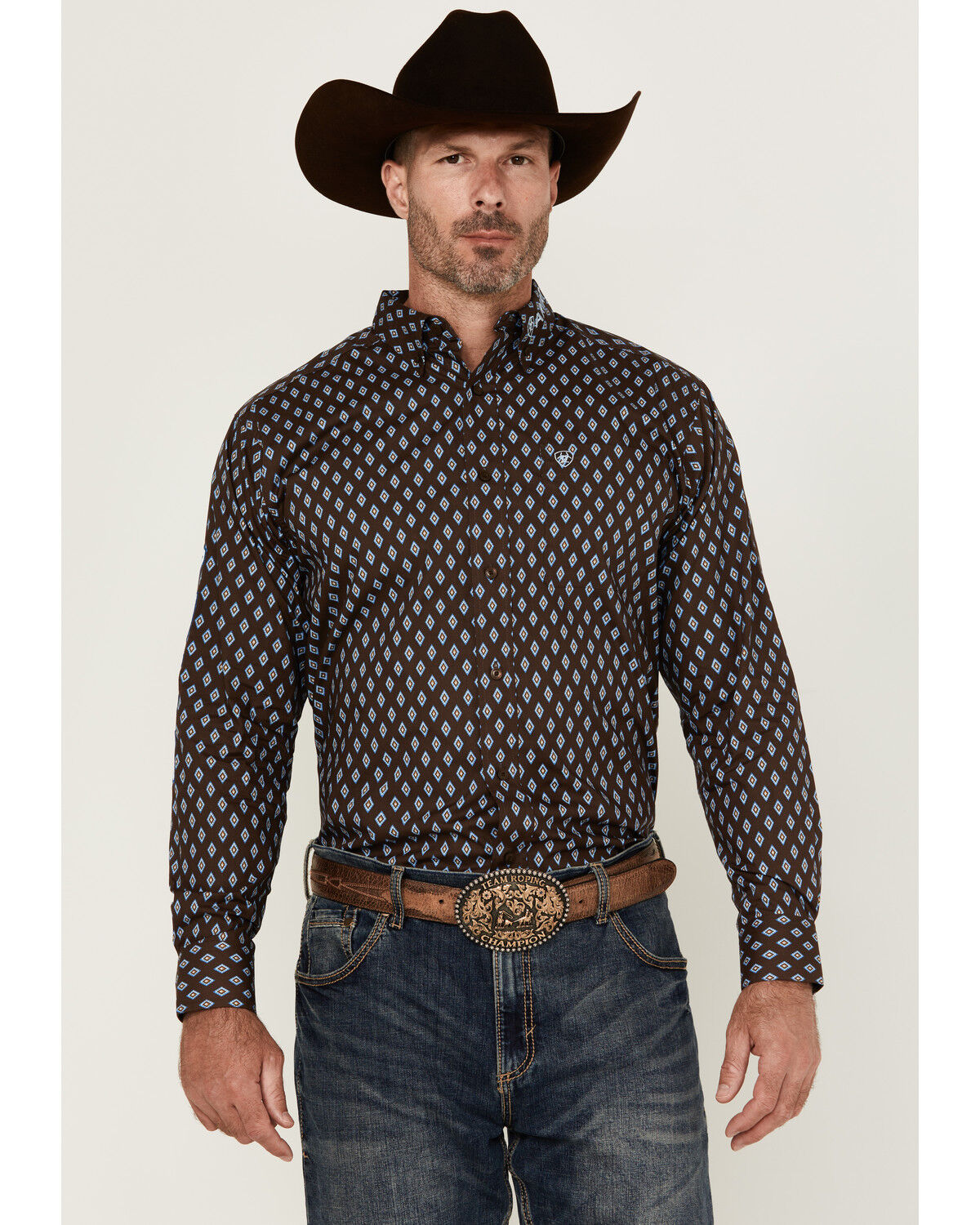 Men's Ariat Team Geo Print Long Sleeve Button-Down Western Shirt
