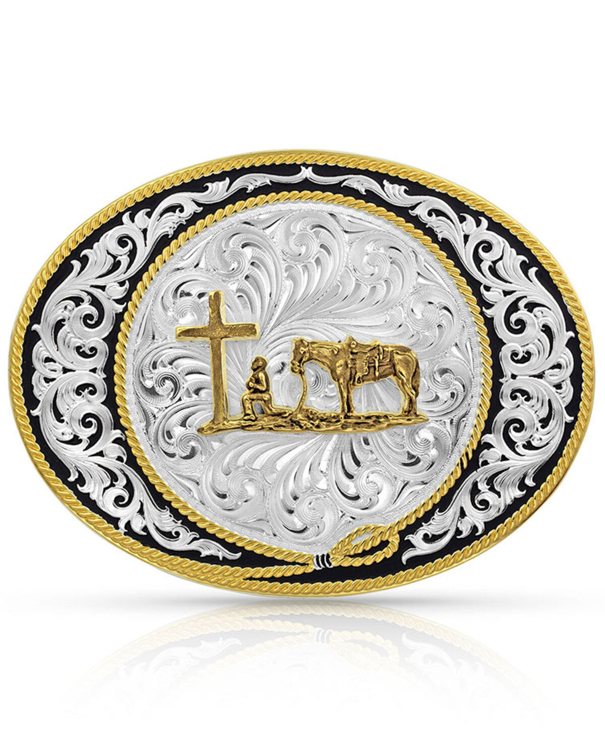 Men's Montana Silversmiths Tri-Color Pinched Buckle With Christian Cow