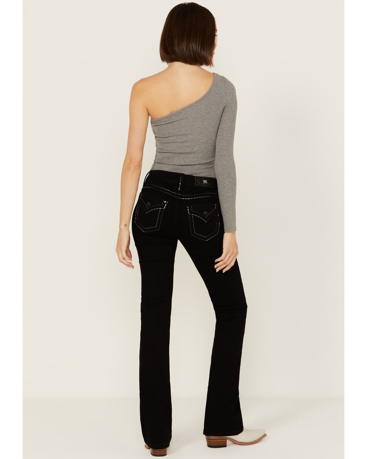 Women's Miss Me Mid Rise Border Pocket Bootcut Stretch Denim Jeans