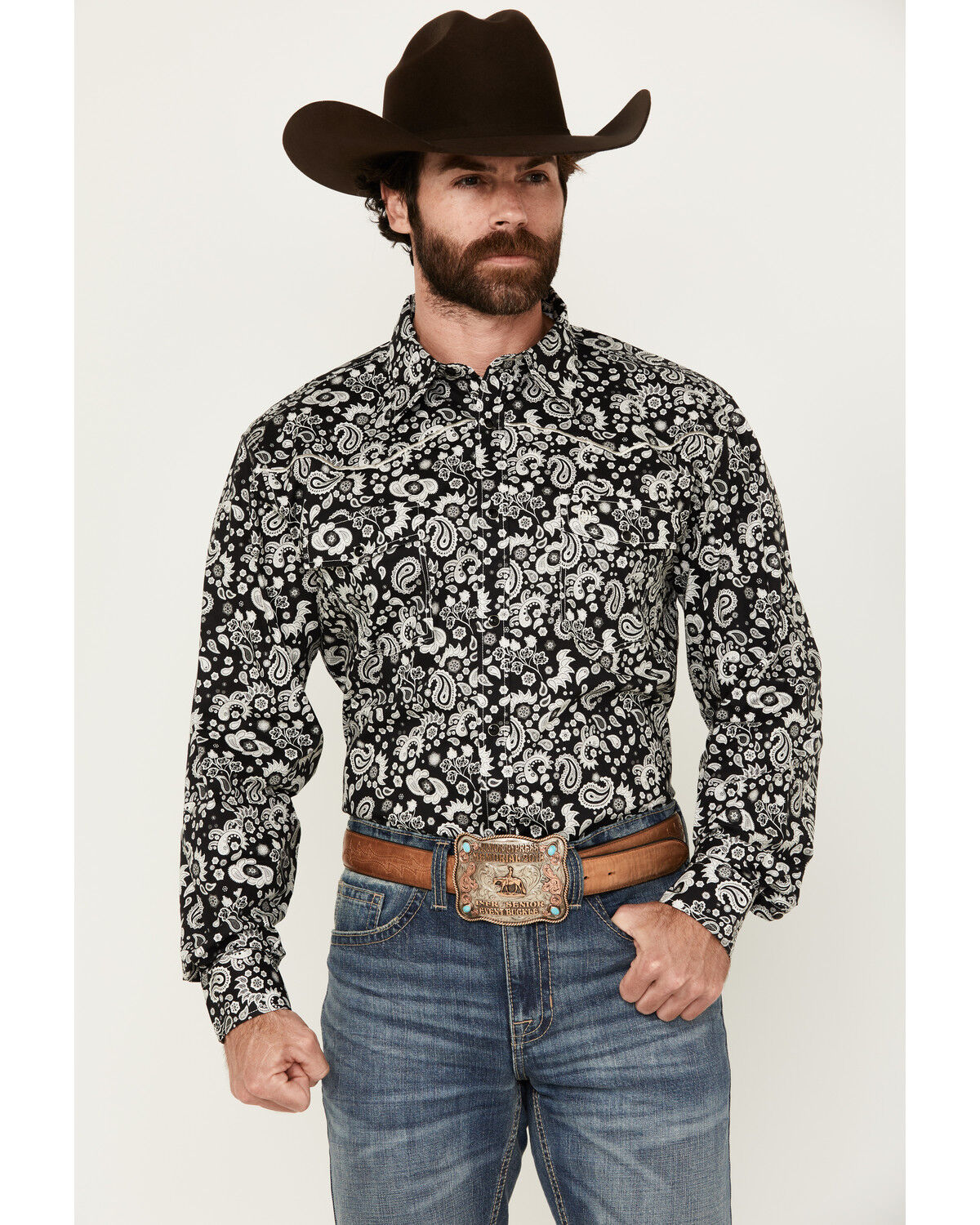 Men's Cowboy Hardware Paisley Print Long Sleeve Snap Western Shirt