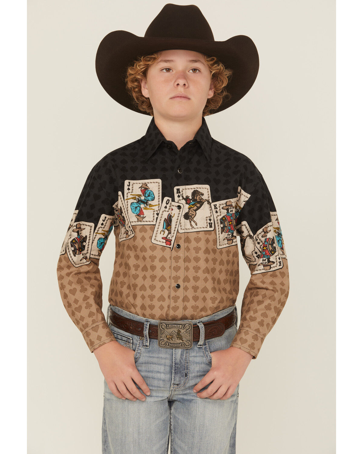 Boys' Panhandle Slim Cards Border Long Sleeve Snap Western Shirt