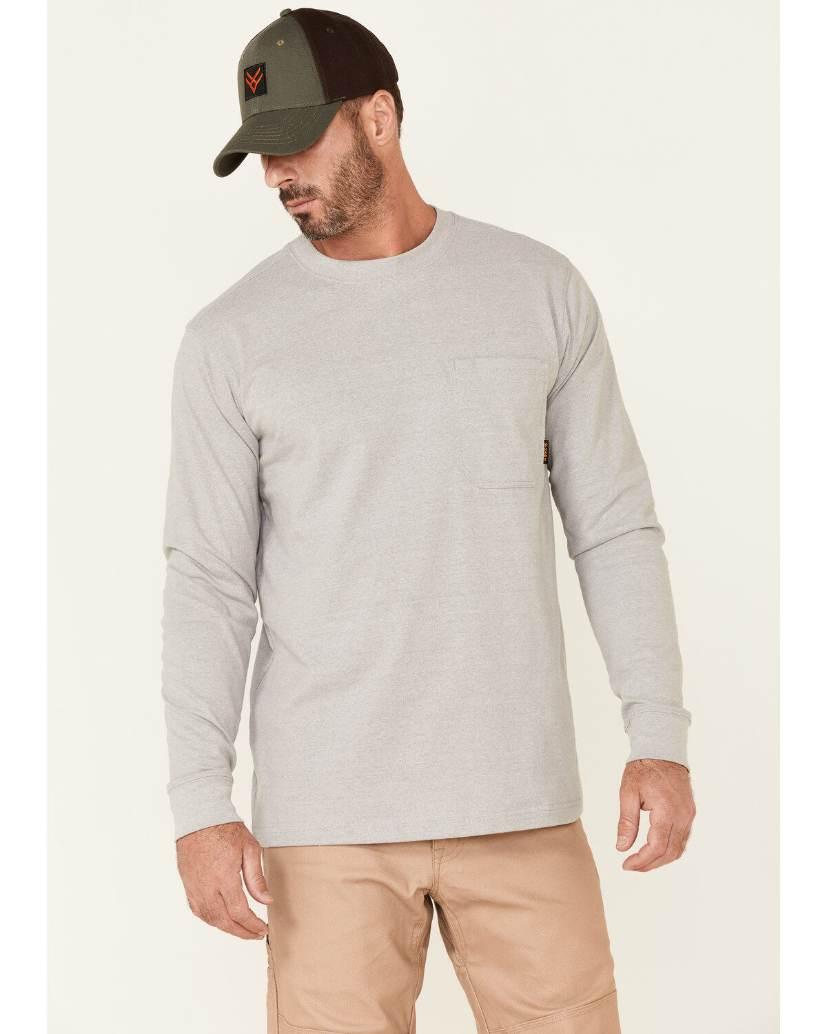 Men's Hawx Solid Light Gray Forge Long Sleeve Work Pocket T-Shirt - Ta