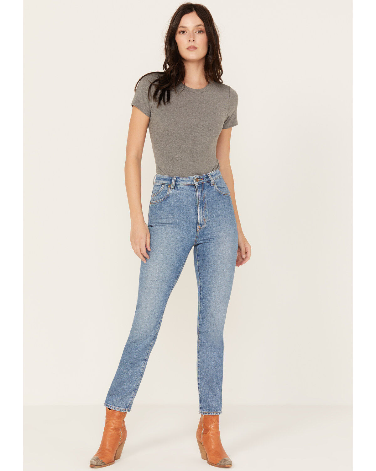Women's Rolla's Medium Wash High Rise Cyprus Dusters Straight Jeans