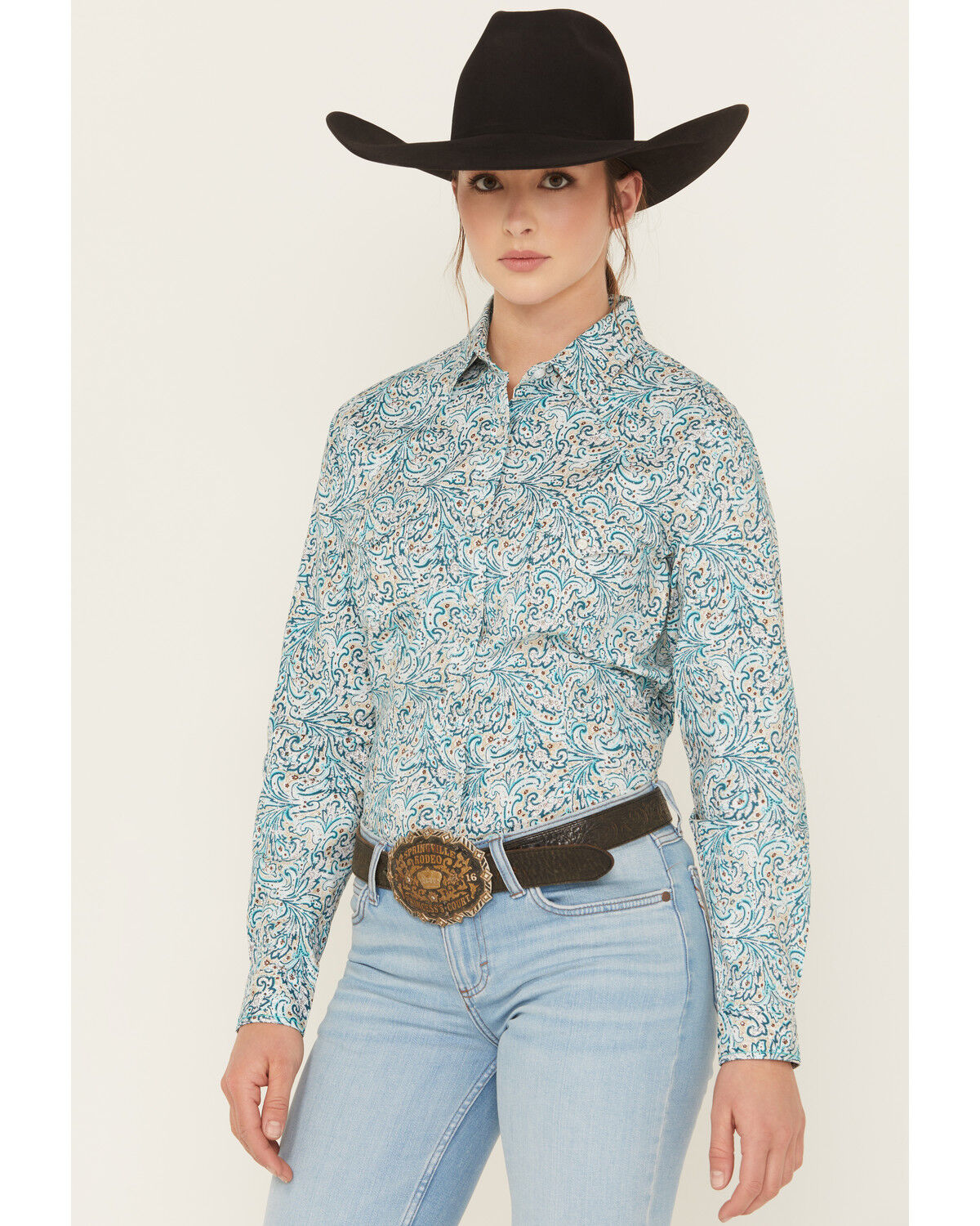 Women's Panhandle Rough Stock by Paisley Print Long Sleeve Pearl Snap