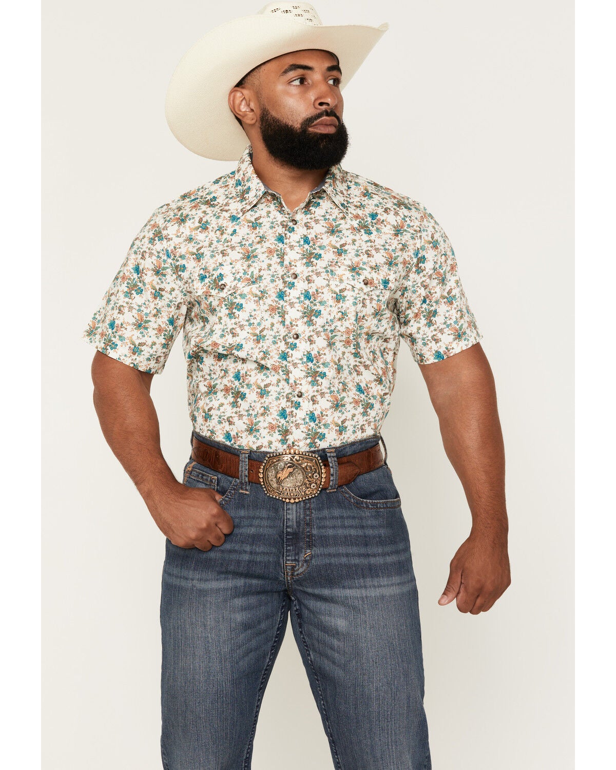 Men's Cody James Blossom Floral Print Short Sleeve Snap Western Shirt