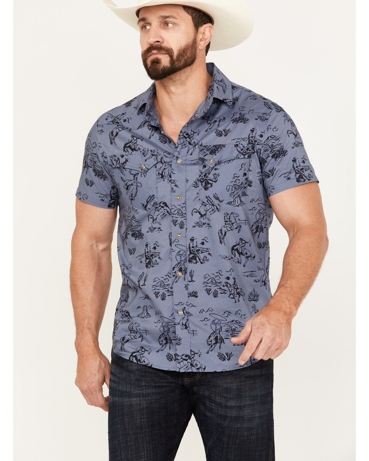 Men's Pendleton Laramie Cowboy Print Short Sleeve Snap Western Shirt
