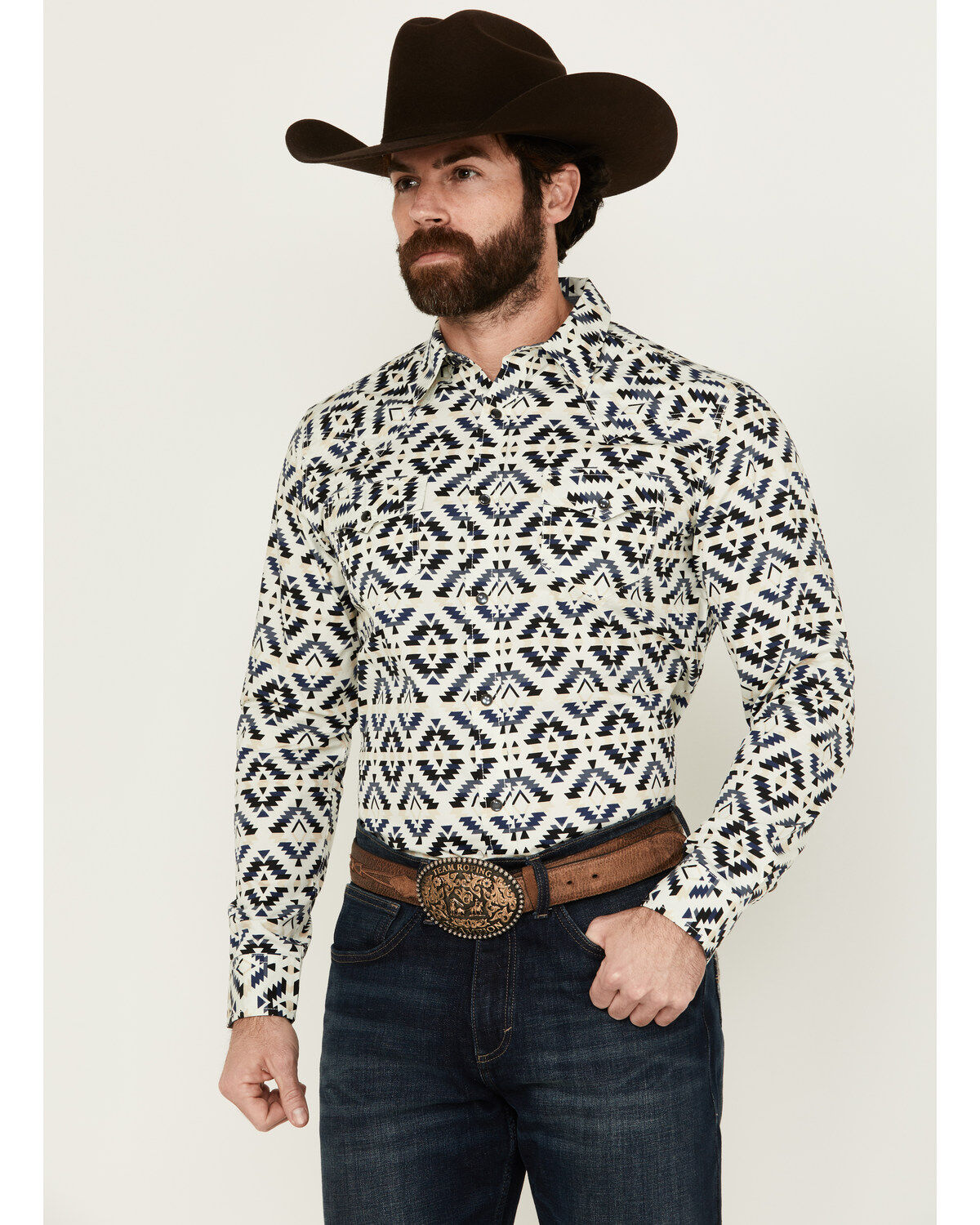 Men's Cody James Down Yonder Southwestern Print Long Sleeve Pearl Snap