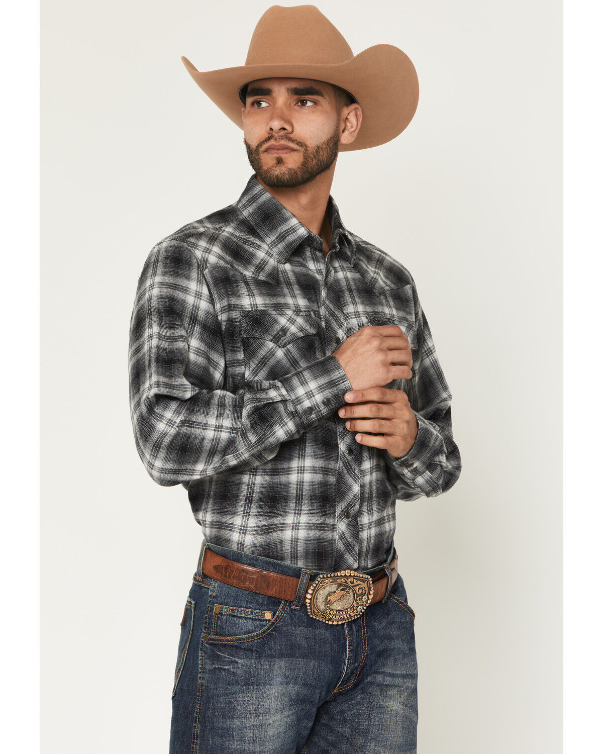 Men's Wrangler Plaid Print Long Sleeve Snap Flannel Shirt - Tall