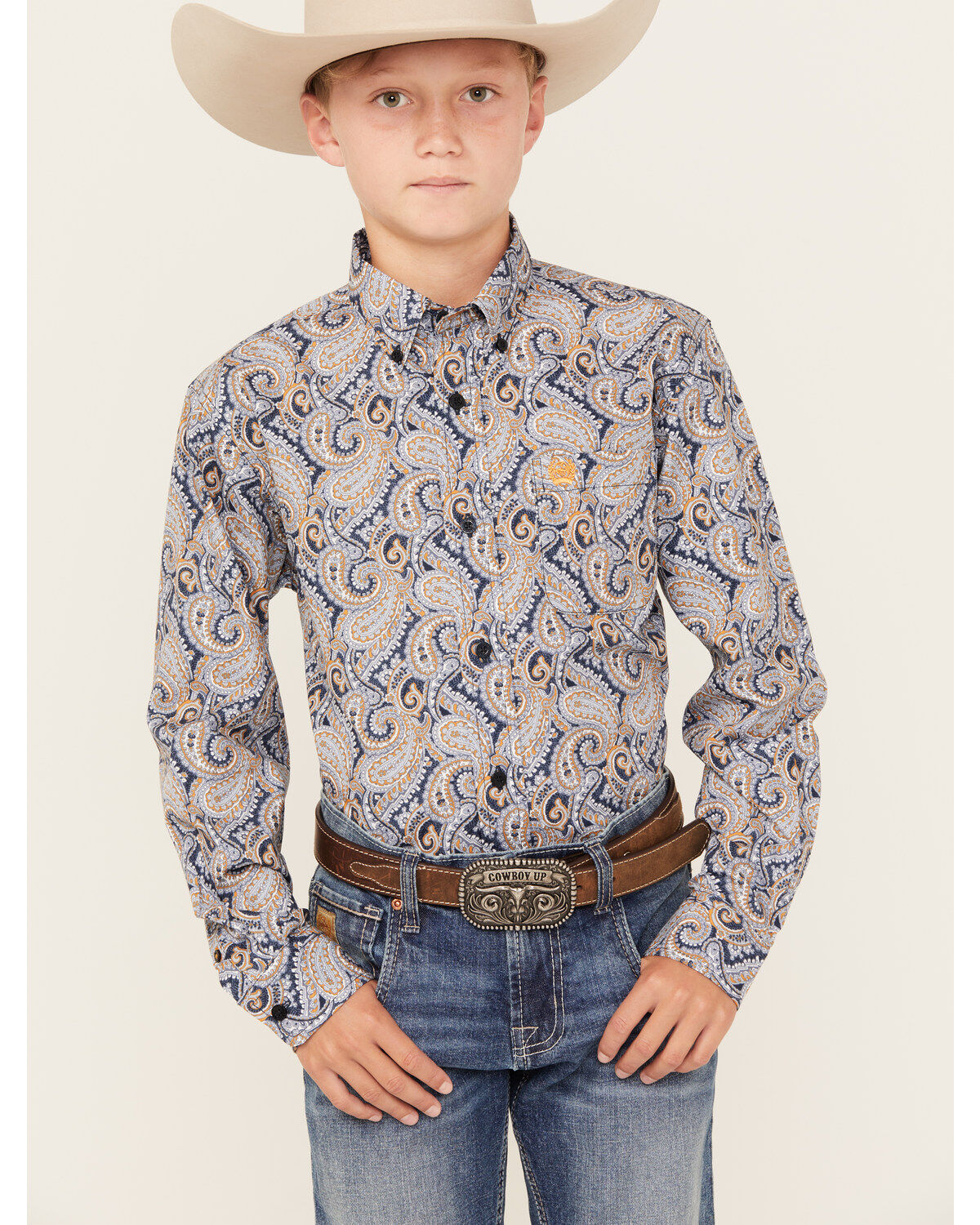 Boys' Cinch Paisley Print Long Sleeve Button Down Western Shirt