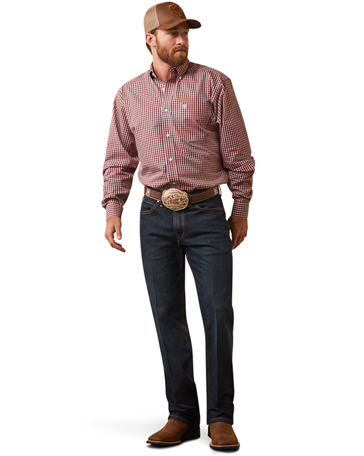 Men's Ariat Wrinkle Free Omari Plaid Print Long Sleeve Button-Down Wes